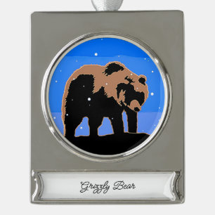Grizzly Bear in Winter  - Original Wildlife Art Silver Plated Banner Ornament