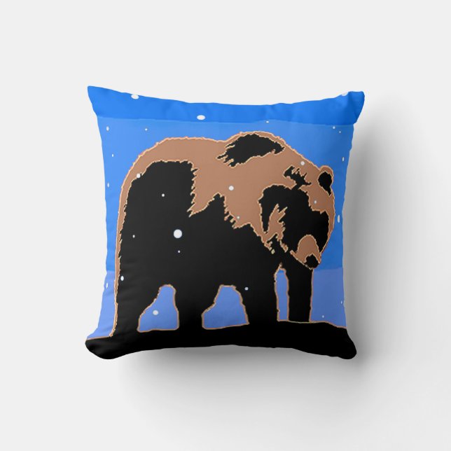 Grizzly Bear in Winter  - Original Wildlife Art Throw Pillow (Front)