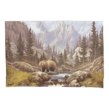 Grizzly Bear Landscape (1 Side) Pillowcase by FantasyPillows at Zazzle