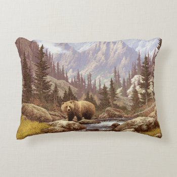 Grizzly Bear Landscape Accent Pillow by FantasyPillows at Zazzle