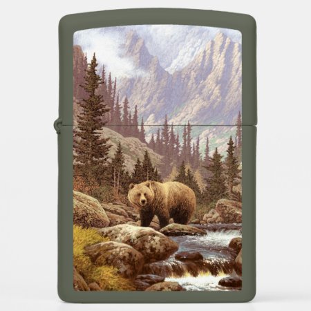 Grizzly Bear Landscape Zippo Pocket Lighter