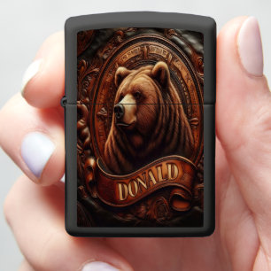 Grizzly Bear Leather Portrait Zippo Lighter