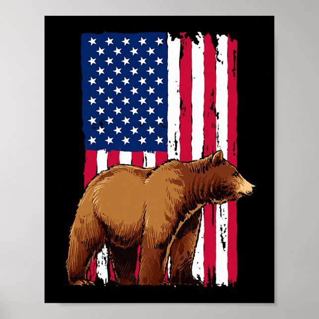 Grizzly Bear Lovers American USA Flag Poster (Front)