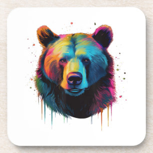 Grizzly Bear Lovers Pop Art Big Grizzly Bear Beverage Coaster