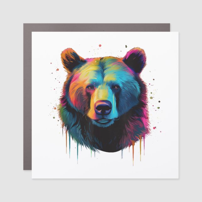 Grizzly Bear Lovers Pop Art Big Grizzly Bear Car Magnet (Front)