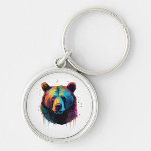 Grizzly Bear Lovers Pop Art Big Grizzly Bear Keychain