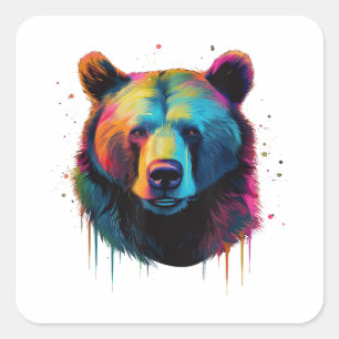 Grizzly Bear Lovers Pop Art Big Grizzly Bear Square Sticker