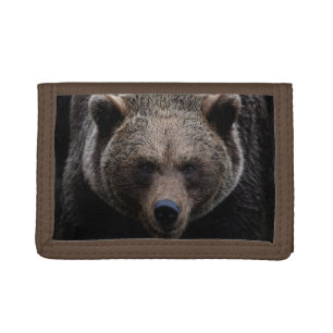 Grizzly Bear Mens Wallet Tri Fold Brown