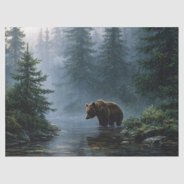 Grizzly Bear Misty Forest Decoupage Tissue Paper (Front)