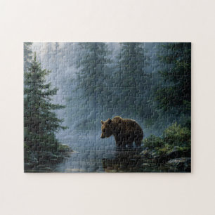 Grizzly Bear Misty Forest Jigsaw Puzzle