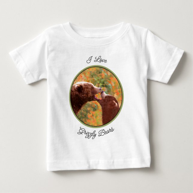 Grizzly Bear Mom and Cub Painting Wildlife Art Bab Baby T-Shirt (Front)