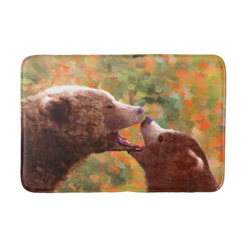 Grizzly Bear Mom and Cub Painting _ Wildlife Art Bath Mat