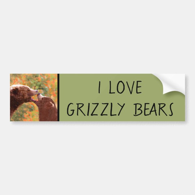 Grizzly Bear Mom and Cub Painting - Wildlife Art Bumper Sticker (Front)