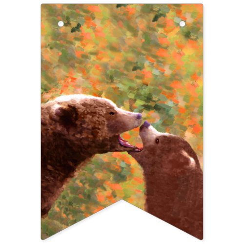 Grizzly Bear Mom and Cub Painting _ Wildlife Art Bunting Flags