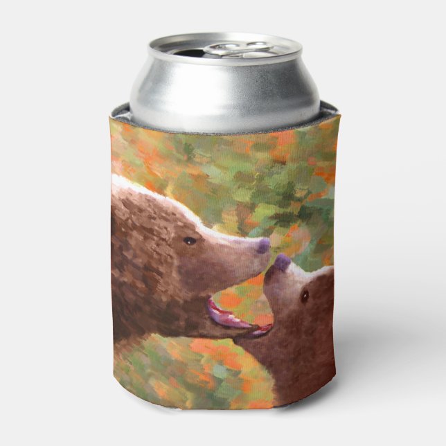 Grizzly Bear Mom and Cub Painting - Wildlife Art Can Cooler (Can Front)