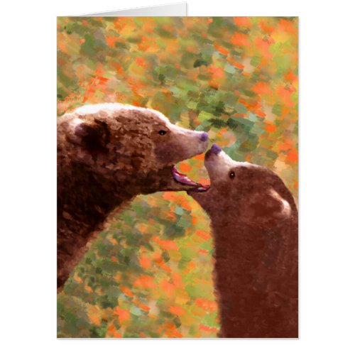 Grizzly Bear Mom and Cub Painting _ Wildlife Art Card