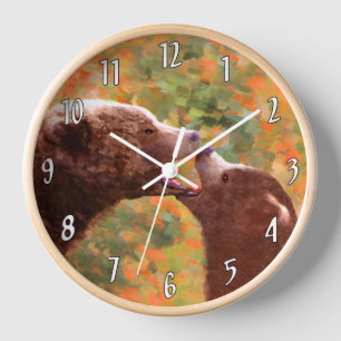 Grizzly Bear Mom and Cub Painting Wildlife Art Clock