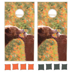 Grizzly Bear Mom and Cub Painting - Wildlife Art Cornhole Set