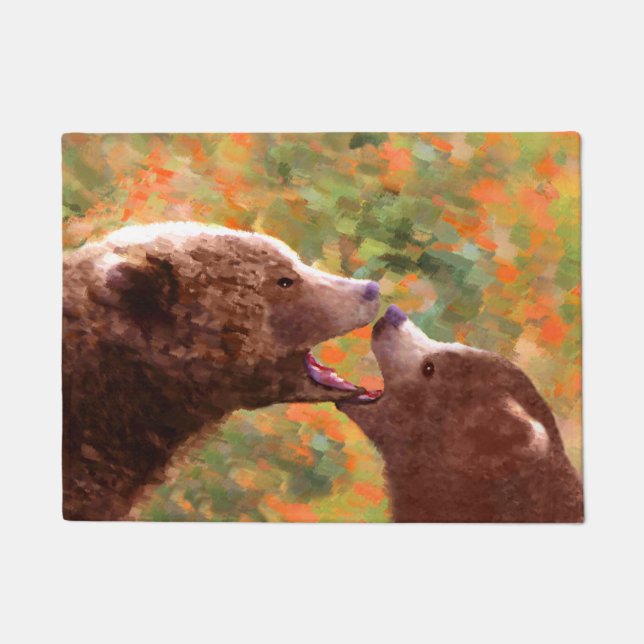 Grizzly Bear Mom and Cub Painting - Wildlife Art Doormat (Front)