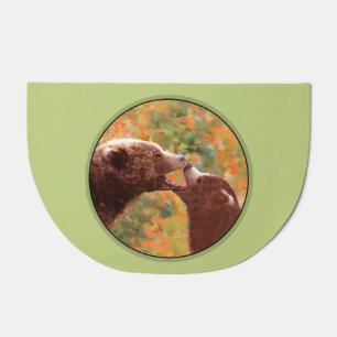Grizzly Bear Mom and Cub Painting Wildlife Art Doormat