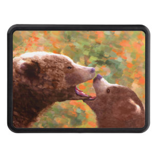 Grizzly Bear Mom and Cub Painting - Wildlife Art Hitch Cover