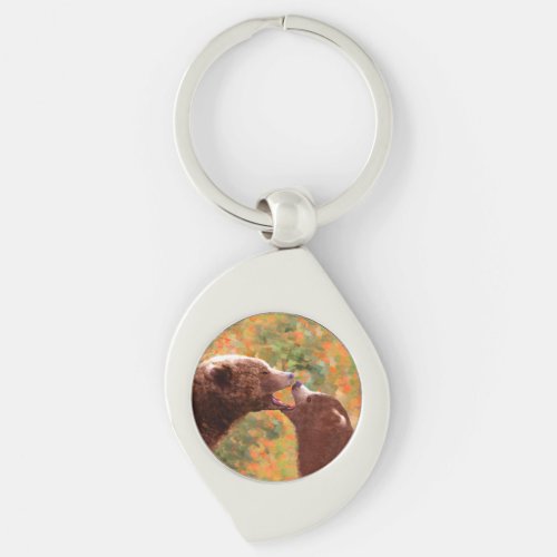 Grizzly Bear Mom and Cub Painting _ Wildlife Art Keychain