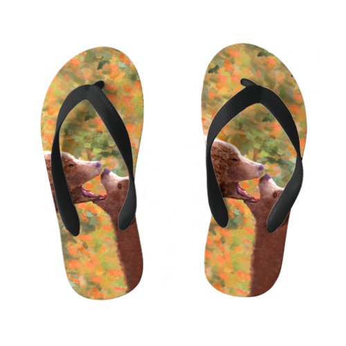 Grizzly Bear Mom and Cub Painting _ Wildlife Art Kids Flip Flops