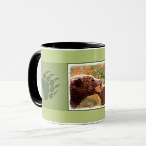 Grizzly Bear Mom and Cub Painting _ Wildlife Art Mug