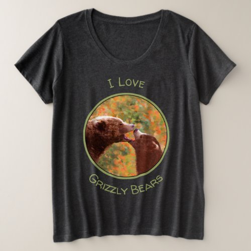 Grizzly Bear Mom and Cub Painting _ Wildlife Art Plus Size T_Shirt