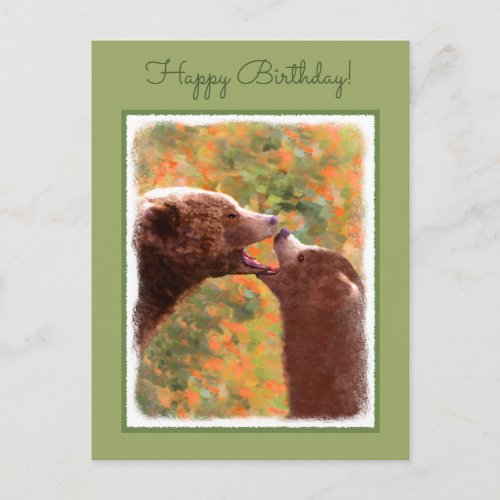 Grizzly Bear Mom and Cub Painting _ Wildlife Art Postcard