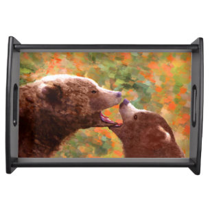 Grizzly Bear Mom and Cub Painting - Wildlife Art Serving Tray