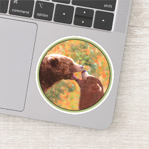 Grizzly Bear Mom and Cub Painting Wildlife Art Sticker