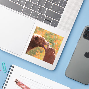 Grizzly Bear Mom and Cub Painting Wildlife Art Sticker