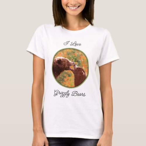 Grizzly Bear Mom and Cub Painting Wildlife Art T_Shirt