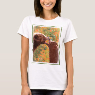 Grizzly Bear Mom and Cub Painting - Wildlife Art T-Shirt