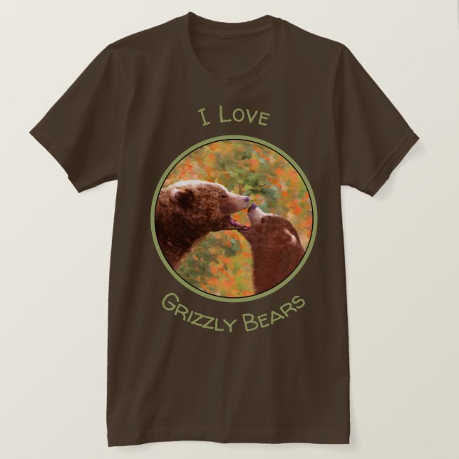 Grizzly Bear Mom and Cub Painting - Wildlife Art T-Shirt (Design Front)