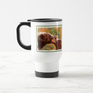 Grizzly Bear Mom and Cub Painting - Wildlife Art Travel Mug