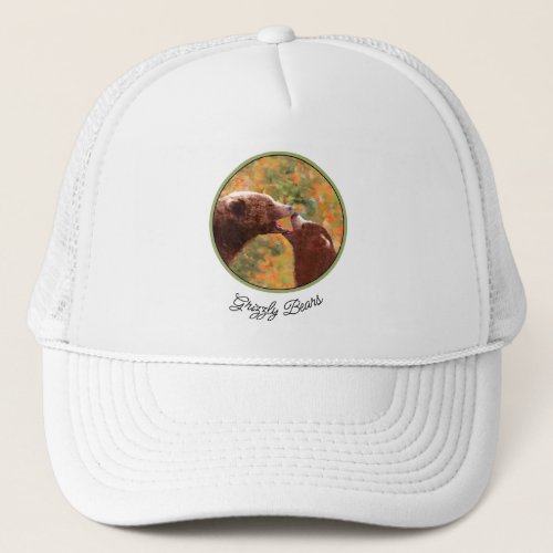Grizzly Bear Mom and Cub Painting Wildlife Art Trucker Hat