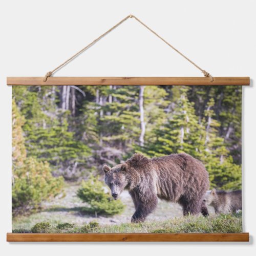 Grizzly Bear Mom Cub Montana Hanging Tapestry