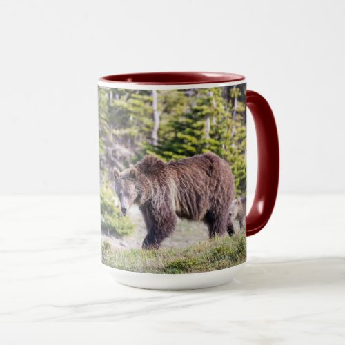 Grizzly Bear Mom Cub Montana Mug