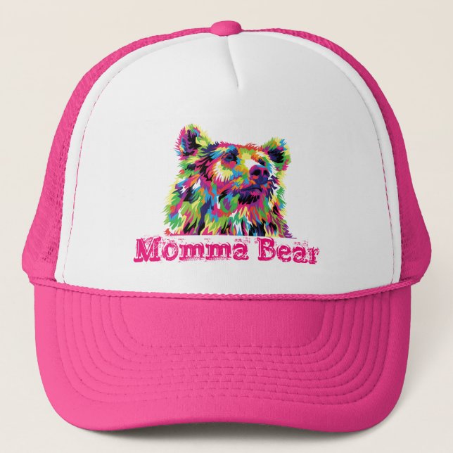 Grizzly bear momma bear protective mom trucker hat (Front)