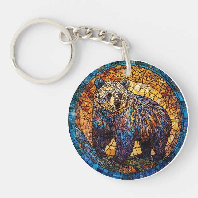 🐻 Grizzly Bear Mosaic Wildlife Gift Key Ring 🎁 (Front)