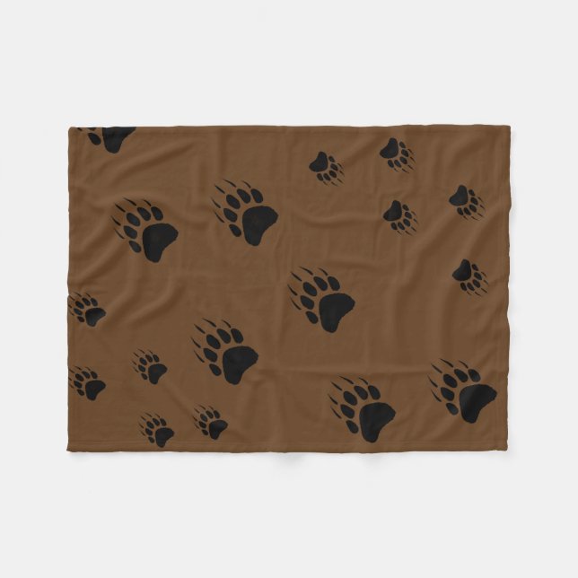 Grizzly Bear Mother and Cub Paw Prints Fleece Blanket (Front (Horizontal))
