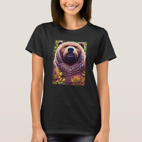 Grizzly bear motif animal graphic imprint with bea T_Shirt