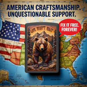 Grizzly Bear Mountain Forest Sunrise Zippo Lighter