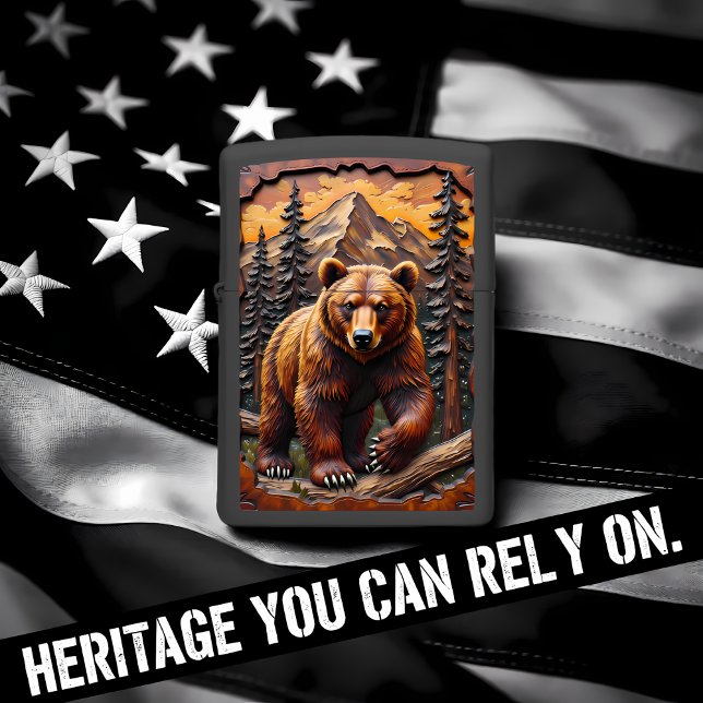 Grizzly Bear Mountain Forest Timber Zippo Lighter (Creator Uploaded)