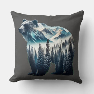 Grizzly Bear Mountains and Forests Throw Pillow
