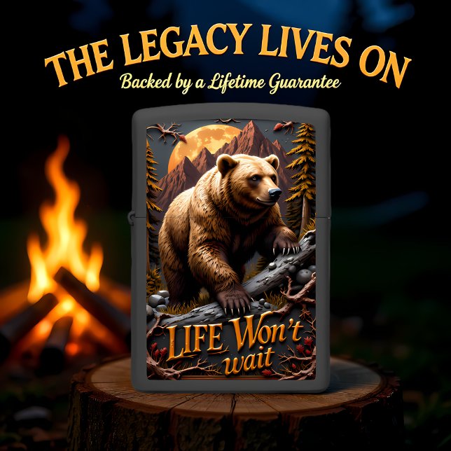 Grizzly Bear Night Ascent Full Moon Zippo Lighter (Creator Uploaded)