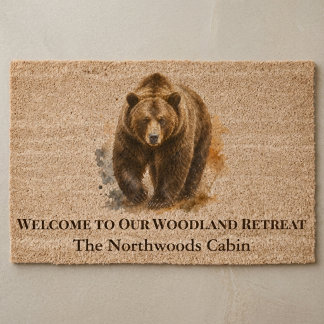Grizzly Bear Northwoods Cabin Retreat Welcome Fiber Doormat