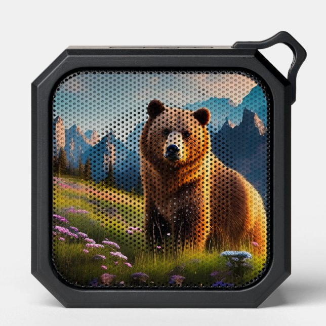 Grizzly Bear on Mountainside Birthday Bluetooth Speaker (Front)